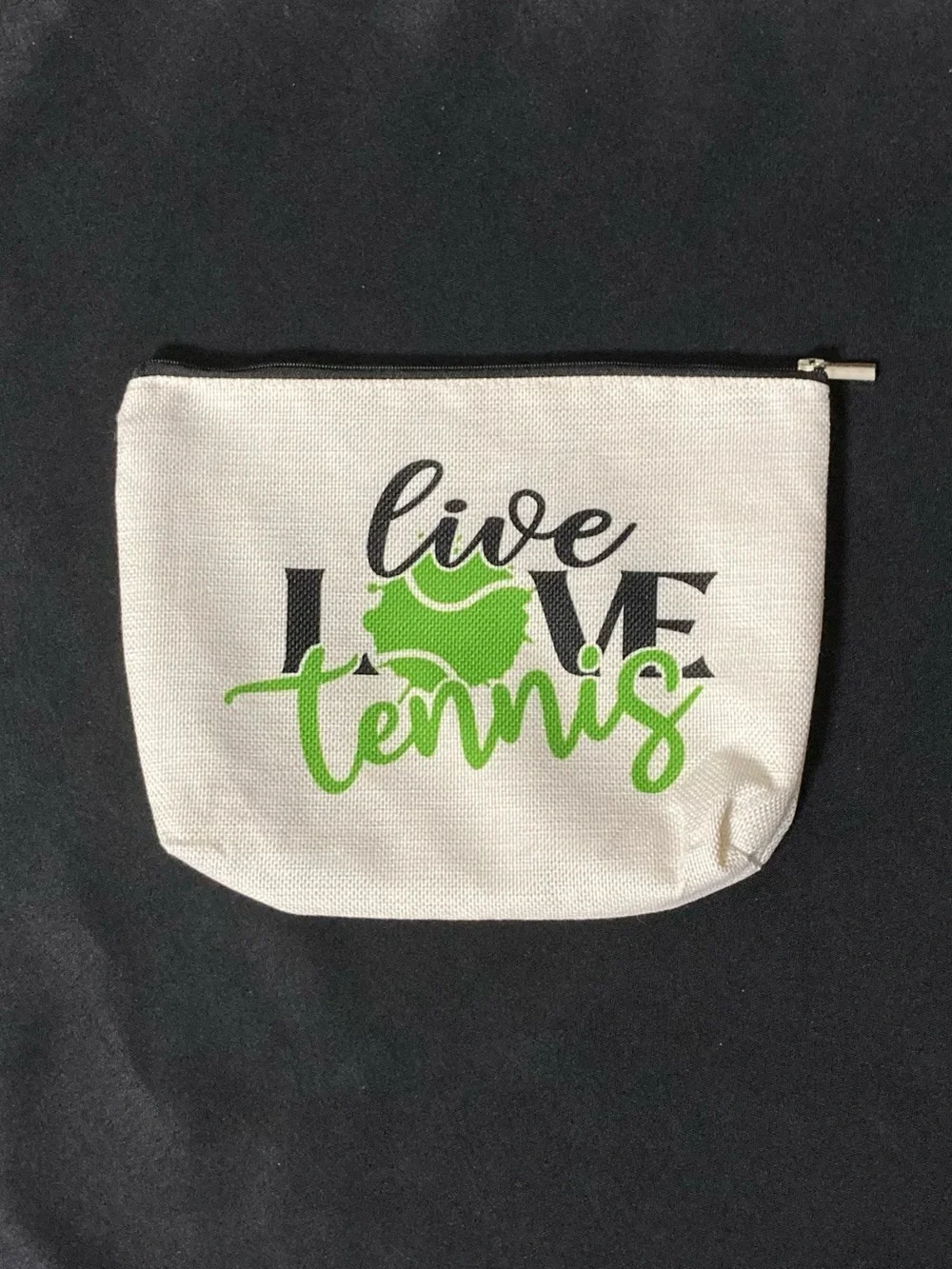 ⭐️ Women’s Sports Live Love Tennis White Canvas Medium Cosmetic Bag